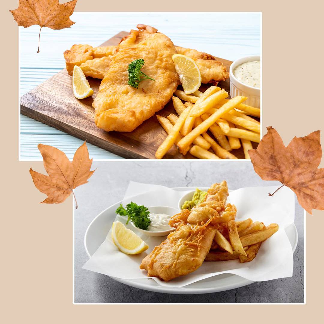 The Gold Sea crispy fish and chips with sauces in